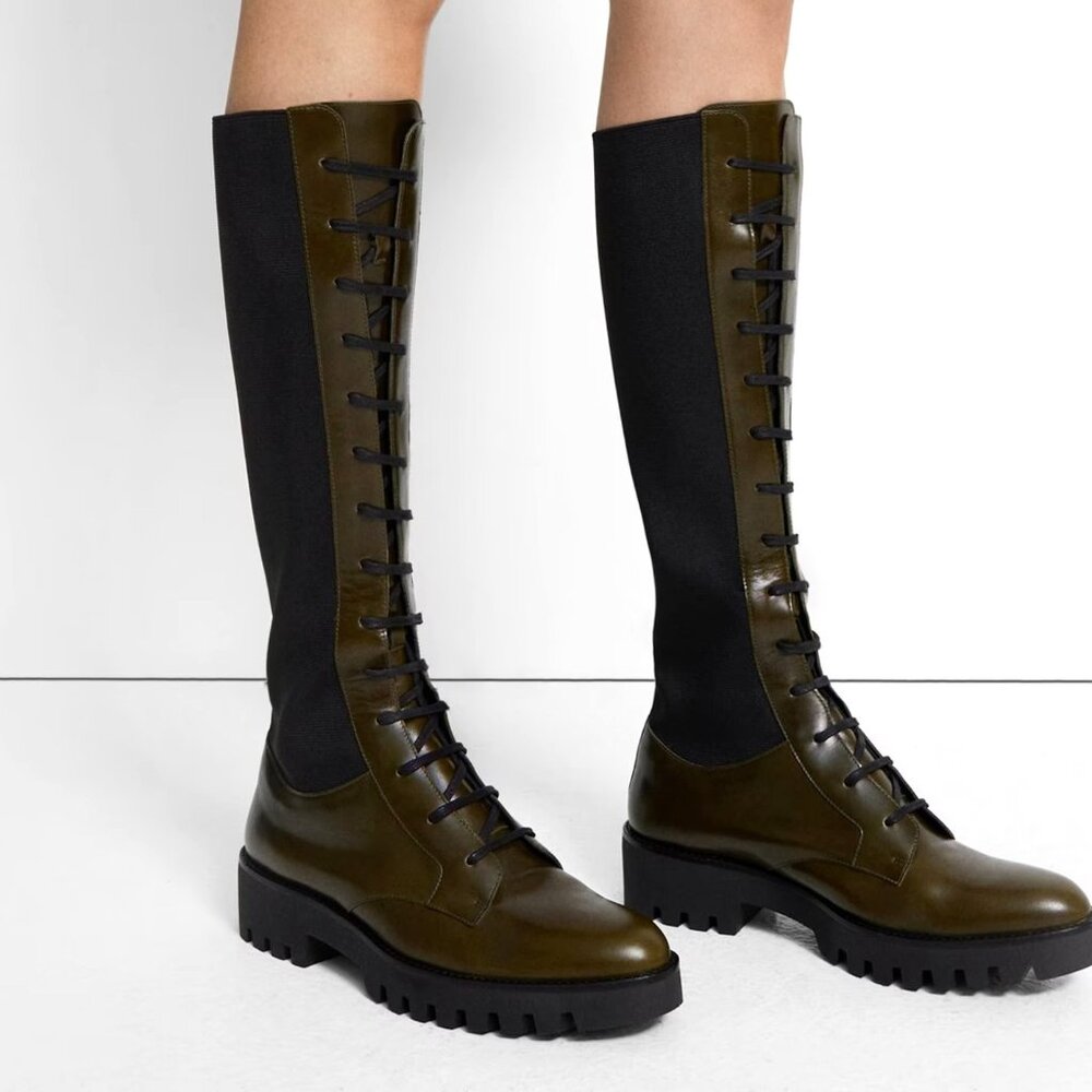 Theory Leather Laced Lug Knee-high Boots** IT41
